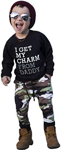 Echou Toddler Kids Tops, Baby Boy Letter T shirt Tops+Camouflage Pants Outfits Clothes Set (18M/90)