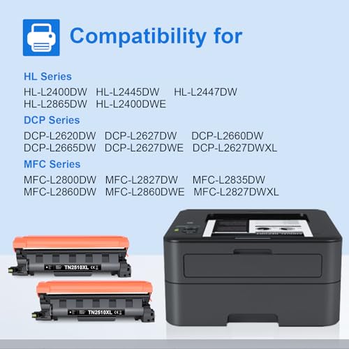 myCartridge TN2510 XL TN2510XL Toner Compatible with Brother MFC-L2835DW HL-L2400DWE DCP-L2660DW DCP-L2665DW HL-L2445DW DCP-L2620DW DCP-L2627DW for TN2510 TN 2510XL 2 x Black