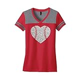 Baseball Laces Silver Glitter Heart Varsity V-Neck T-Shirt
