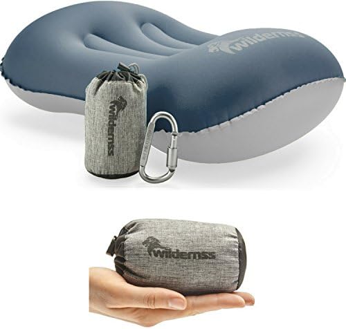 Wildernss Inflatable Camping Pillow + Ultralight Stuff Bag + Screw Locking Carabiner - Excellent Choice for Camping, Travel, Go Bags, Hiking Essentials or Backpacking Gear (Dark Blue)