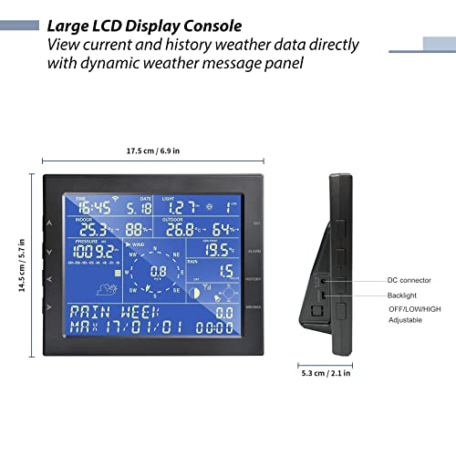 ECOWITT WS2320 Wi-Fi Weather Station, Wireless Outdoor Solar Powered 7-in-1 Weather Sensor and LCD Console Display, PC Software Operation, E-Mail Alert, 915 MHz