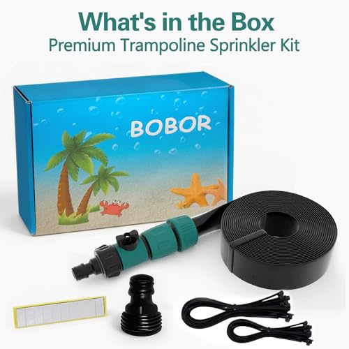 Bobor Trampoline Sprinkler for Kids, Outdoor Trampoline Water Sprinklers, Backyard Summer Water Toys, Outside Trampoline Accessories for Yard Backyard Water Fun (39ft)