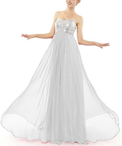 Elegant Sweetheart Sequins Chiffon Bridesmaid Prom Dress Sleeveless Long Evening Gowns White,8
