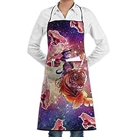 CicScottely Space Bacon Cowboy Cat Riding Tiger Unicorn Chef Birthday Apron for Women Men Mom Dad Wife Kitchen Aprons Cook Bib for Cooking Baking Grilling BBQ with Pockets