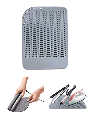 Curling Iron Holder, Heat Resistant Silicone Mat, Portable, Fast Chilling, Food Grade Material for Curling Iron, Hair Straightener, Curling Wand Storage, Gray