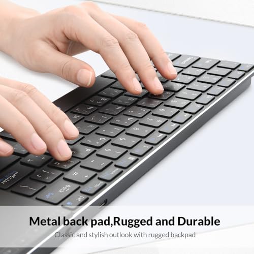 Rii Wireless Keyboard with Trackpad,Dual Mode Bluetooth Keyboard&Wireless Keyboard with Touchpad,Rechargeable Stainless Steel Ultra Slim (BT+2.4G)[Arabic layout]