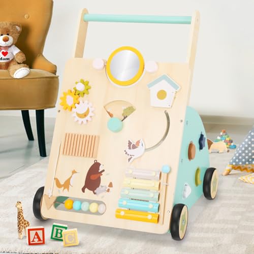 Muja Andadera para Bebe, Carrito para Bebe con Juguetes, Mesa Centro de Actividades, Juguetes de Madera Natural para Niños Pequeños, Desarrollo de la Motricidad (Tipo B)