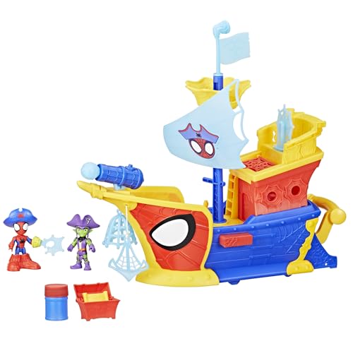 Spidey and HIS Amazing Friends Marvel Water-Webs Webs Ahoy Bubble Pirate Ship Toy, 3-Inch Action Figures & Boat Playset, Super Hero Toys,, Ages 3+