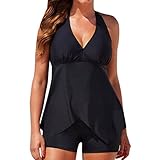Hemlock Women Two Pieces Swimsuits Tankini Vest Plus Size Swimwear Bras Shorts Underwears Bikini Beachwear (XXL, Black)