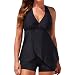 Hemlock Women Two Pieces Swimsuits Tankini Vest Plus Size Swimwear Bras Shorts Underwears Bikini Beachwear (XXL, Black)