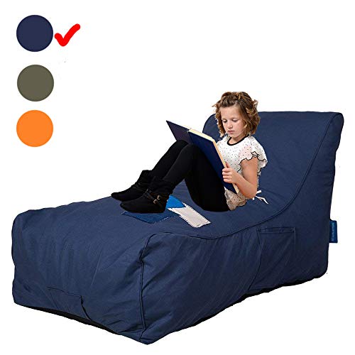 Livebest Bean Bag Chair - Floor Chair Couch Lazy Lounger Memory Foam Sofa with Dirt-Proof Oxford Fabric&Side Pocket for Kids Age 2 and Up,MOM I'm FINE,Sea Blue