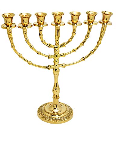 Yaliland 7 Branches Brass Menorah - 11 Inches Hight