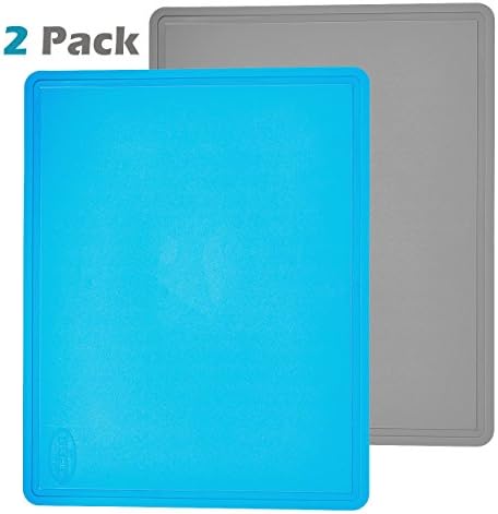 Flexible Anti-Bacterial Cutting Board, Extra Large, Scratch Resistant, Knife-Friendly, Juice Grooves, BPA Free, FDA Approved, Dishwasher Safe, Set of 2 (Blue &amp; Gray), by Kitchen Maestro