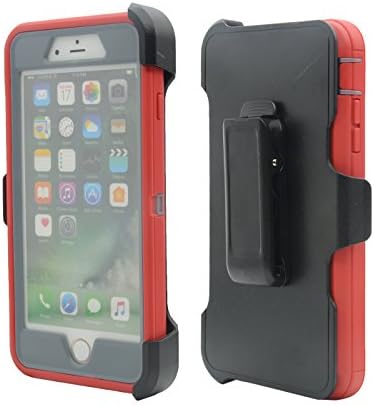 For iPhone 8 &amp; 7, Chanroy Hybrid Rubber Plastic Impact Defender Rugged Hard Case ,iPhone 8&amp; 7 (4.7 inch)Protective Case, Screen Protector Built-in ,With Belt Clip Holster(Red+Gray)