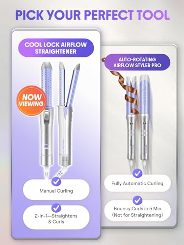 SHEGLAM 360° Airflow 2 in 1 Straightener and Curler Cool Air Curling Iron | Airflow Styler, Manual, Anti-Scald Flat Iron, 1 inch, Fast Curling Straightening, Less Damage, Lasting Curls, Dual Voltage
