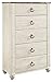 Signature Design by Ashley Willowton 5 Drawer Chest of Drawers, Two-tone Brown and Whitewash
