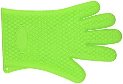 1 Pair Silicone Gloves Heat Resistant Oven Mitts BBQ Gloves for Cooking Baking Barbecue Potholder (Green)