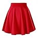 Afibi Girls Casual Mini Stretch Waist Flared Plain Pleated Skater Skirt (Small, Red)