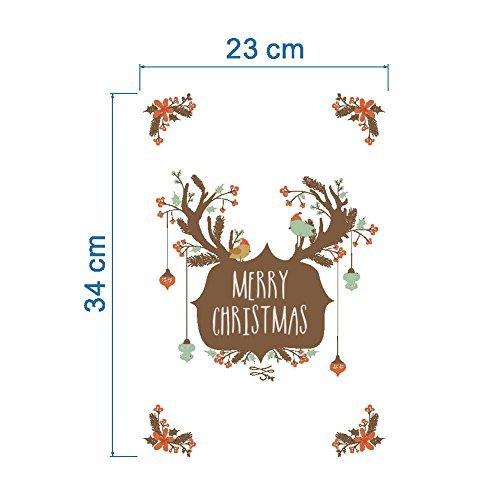 BIBITIME Merry Christmas Wall Quotes Elk Antler Branch Flower Birds Decals for Living Room Shop Glass Door Display Window Bathroom Toilet Lid Seat Cover Decor Sticker DIY - Thumbnail 2