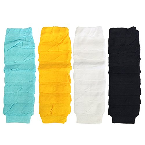 Wrapables Colorful Baby Leg Warmers Set of 4, Ruched Aqua, Marigold, White, Black