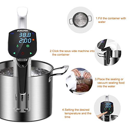 Sous Vide, AUKUYEE Sous Vide Cooker Thermal Immersion Circulator 1100W Ultra-Quiet with Recipe Cookbook White EQQ01