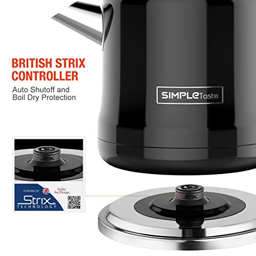 SimpleTaste Stainless Steel Electric Kettle 1.2L Fast Heating Water Boiler with Auto-off and Boil-dry Protection, Stylish Easy-to-clean Coffee and Tea Pot, 1500 Watts, Black