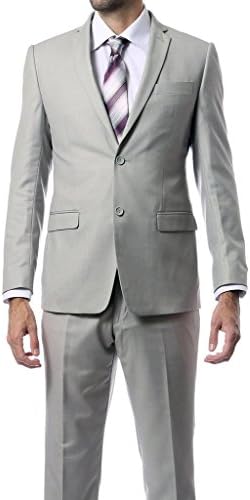 XDress Men's 2 Pieces Slim Fit Two Buttons Side Vents Blazer Suit Pants More Sizes (Gray,58L)