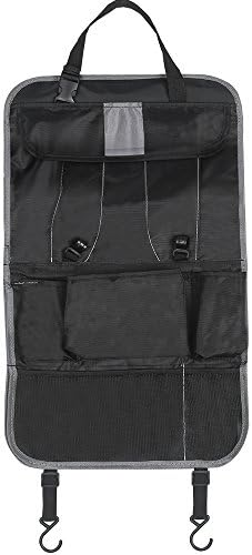 Kisstaker PU Leather Car Backseat Organizer with Dinner Table for Baby travel accessories, Magazines, Tissues, Maps, Ipad&amp;Iphone storage (BLACK) (Black-Oxford)