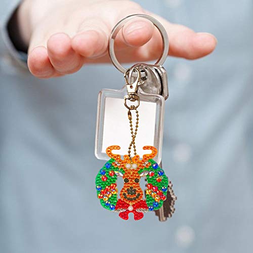 5D Diamond Painting Keychain Christmas Tree Elk Key Ring Full Drill Mosaic Making Diamond Painting Pendant for Art Craft Key Ring Phone Charm Bag Decor(5 Pack)