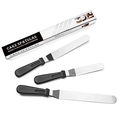 SlowTime Kitchen Professional 3-Piece Offset Frosting Spatula Set With Stainless Steel Blades