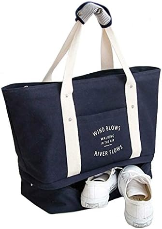 Rocoke Travel Duffel Bag Large Luggage Sports Gym Portable Weekend Bag with Shoe Bag (Blue)