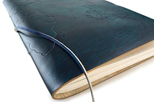 World Map Travel Journal Diary Turquoise 8" x 6" Handmade Paper 70 Pages