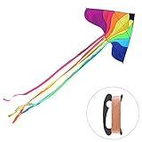 BESTOYARD Kite Huge Rainbow Kite for Kids and Adults Colorful Kite with 100M Flying String,78 Inches Wide,4 Tails
