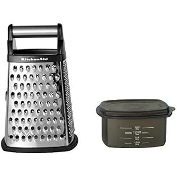 KitchenAid KN300OSOBA Gourmet 4-Sided Stainless Steel Box Grater with Detachable Storage Container, One Size, Black