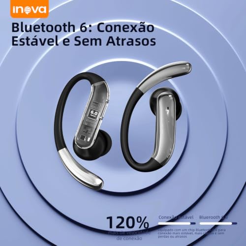 Fone de Ouvido Sem Fio, INAVA, Fone de Ouvido Esportivos Bluetooth 5.4, 48 Horas, com Indicador LED de Bateria, Prova d'água IPX7, Adequados para Exercícios Físicos e Corrida​ - Preto