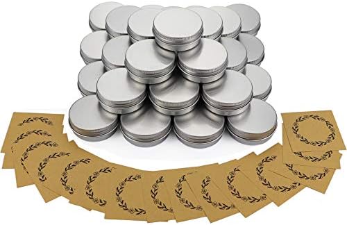 FDIO Screw Top Aluminum Tin Jars Tins Empty Container with Lip and Enough Marking Labels for Candle, Lip Balm, Salve, Make Up, Eye Shadow, Powder(24Pack, 2 Oz./60ml)