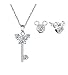 925 Silver Plated Necklace Pendant Mickey Key Round Stud Earring Crystal Jewelry Sets for Women Teen Girls Gift