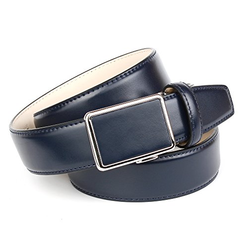 Anthoni Crown Leather Men`s Belt Blue 34"-48" with Silver Metallic Automatic Buckle/17080 (46)