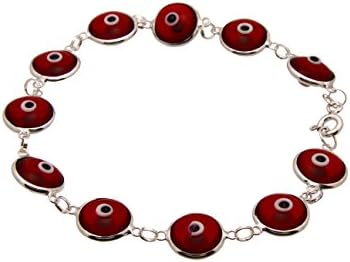 Sterling Silver Red Evil Eye Clear Glass Bead Bracelet 7.5 Inch