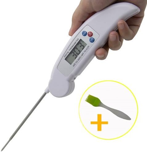 Food Thermometer Instant Read Digital With Long Sensitive Probe, Meat Thermometer, Best for Kitchen, Grill, BBQ, Food, Steak, Turkey, Candy, Milk, Gift Silicone Brush Auto Shut Off (White)