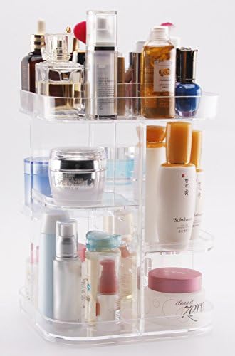 Makeup organizer storage bins 360-degree Rotating box case Brushes Sticks Holder (Clear)