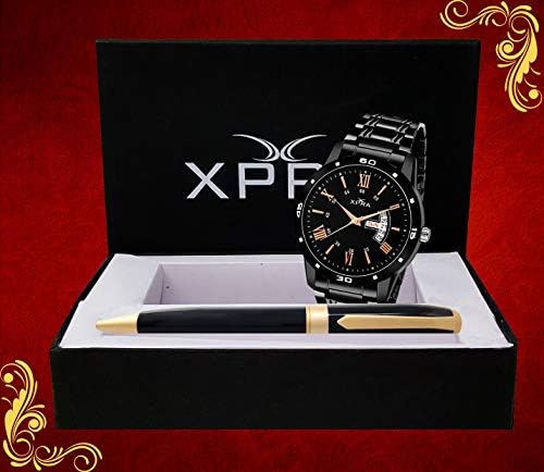 XPRA ® Rakhi Special Gift Combo of Day & Date Black Watch & German Made Metal Pen (RG-27H)