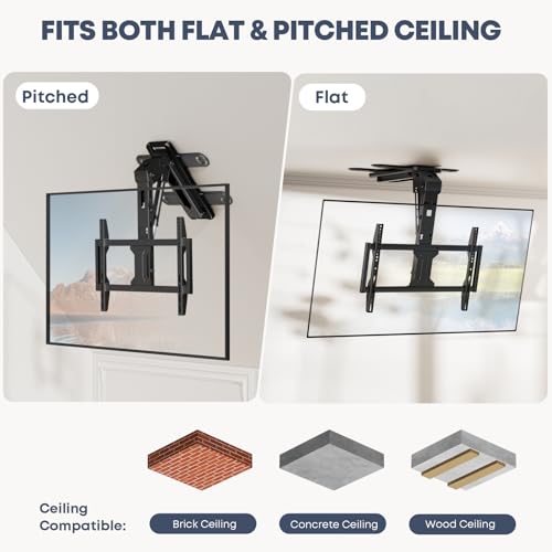 Soporte motorizado para TV de techo abatible – Montaje eléctrico de 37 a 75 pulgadas con mando a distancia, carga máxima de 100 libras, VESA máx. 600 x 400 mm, color negro