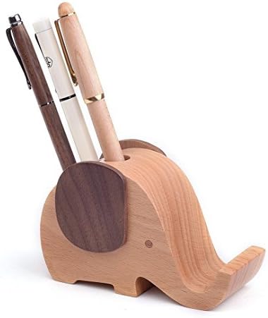 Wood Elephant Pen Holder Container With Phone Holder Desk Organizer Desk Organizer Cell Phone Stand
