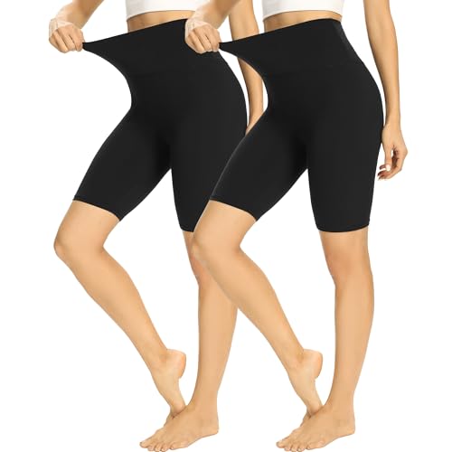 HIPOWER Pack of 2 Women's Cycling Shorts, High Waist Short Sports Shorts, Tights, Hiking Trousers, Opaque Underpants, Tummy Control Summer Outfits, Leggings, Gym, Yoga