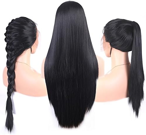 Dorris Glueless Lace Front Wig Long Straight Swiss Lace Natural Black Heat Resistant Natural Hairline Hair Synthetic Lace Wigs For Women With Baby Hair 20"