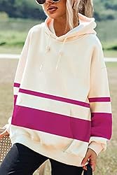 Womens Fall Color Block Hoodies Purple Red Striped