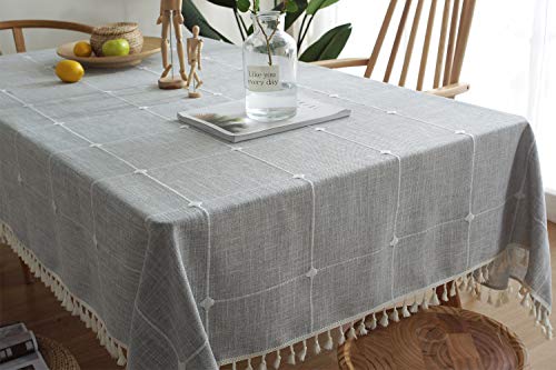 JZY Heavy Duty Cotton Linen Table Cloth for Rectangle Table FarmhouseTablecloth for Dining Table Dust-Proof Table Cover for Tabletop Decoration (55"x70", T-Gray)