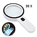 Magnifying Glass with Light, 30X Handheld Large Magnifying Glass 12 LED Illuminated Lighted Magnifier for Macular Degeneration, Seniors Reading, Soldering, Inspection, Coins, Jewelry, Exploring(Black) primary