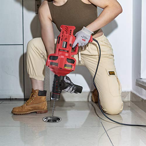 23 Ft. Corded Operated Snake Sink Clog Pipe Cleaner Plumbing, Power Auto Feed Tube CableHandheld Electric Drain Cleaner, Great Drain Cleaning Tool for Toilet, Sewer, Bathtub and Kitchen Sink, Populo